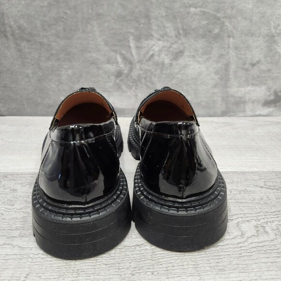 Masika Black Patent Leather Loafers with tassels, Size 40 (US 8.5) Thick-Soled - Picture 4 of 13